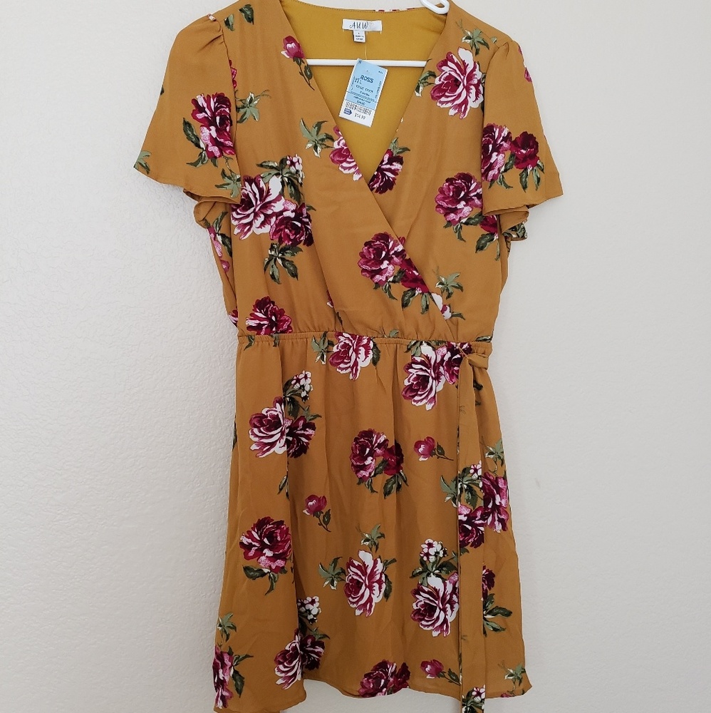 Yellow floral wrap dress